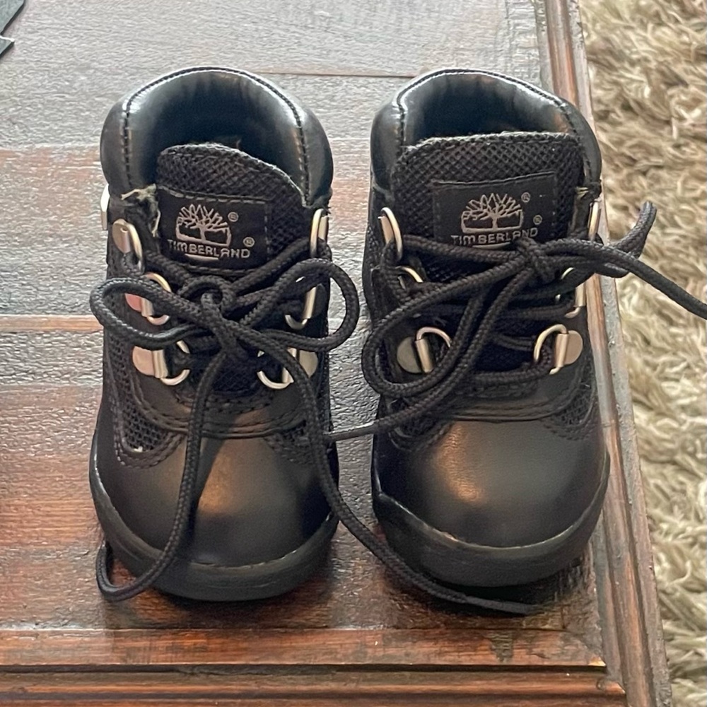 Kids Timberland Black Boots Rugged Leather Ankle-Height